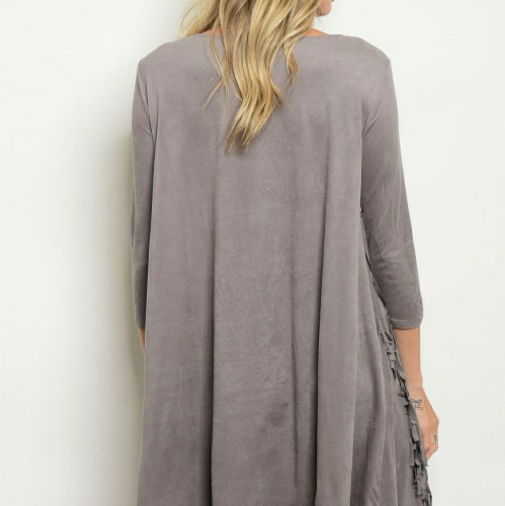 Gray Suede Fringe Dress - Picture 2 of 4